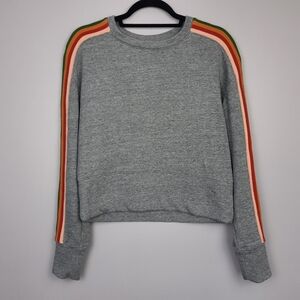 Madewell Gray Rainbow Inset Pullover Crop Crewneck Sweatshirt size Small